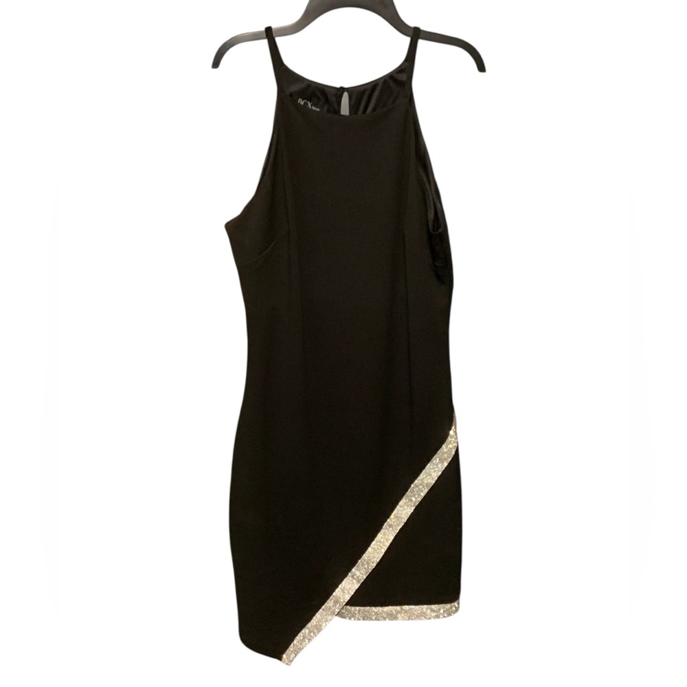 BCX Black Midi Dress formal gala cocktail wedding evening large asymmetrical lbd